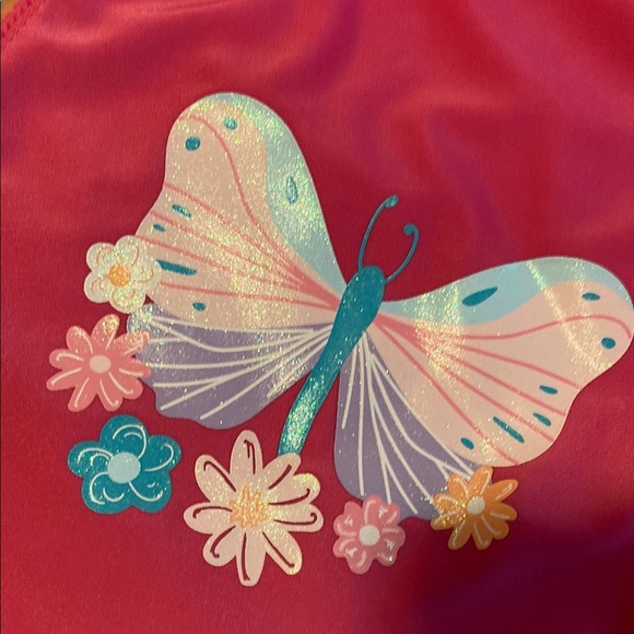 Vibrant Pink Rashguard with Floral Sleeves and High Collar - Picture 3 of 5